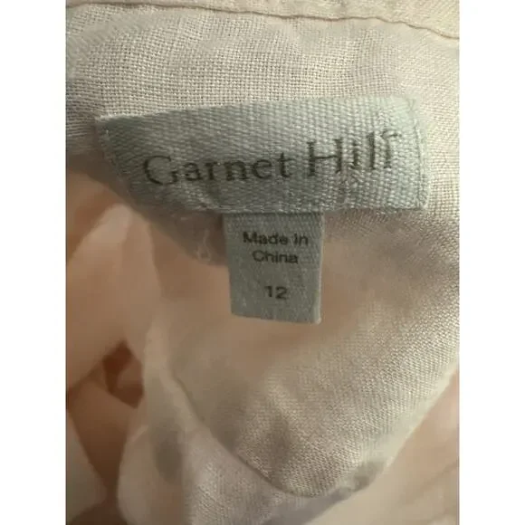 Garnet Hill Linen Button Up Pocket Shirt Light Pink Sheer Long Sleeve Size 12 - Picture 12 of 16
